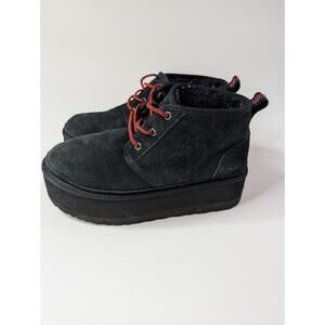 UGG Neumel Heritage Platform Chukka Boots Black Suede Women's Size 10